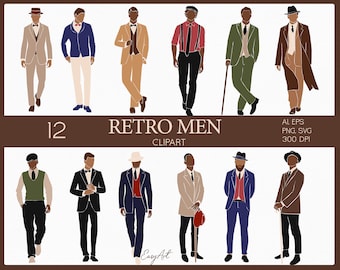 Retro Men Clipart, Boss, Gentlemen, Fashion Illustration (PNG, SVG)