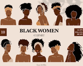 Clipart de Mulher Negra, Arte Feminina Abstrata (PNG, SVG, EPS)