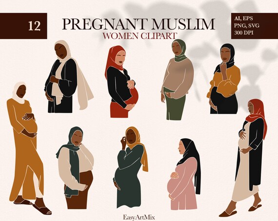 Pregnant muslim women SVG, Pregnancy clipart, Abstract mother SVG, Black Woman Clipart, Muslim female svg, Black mother PNG, Women in hijab