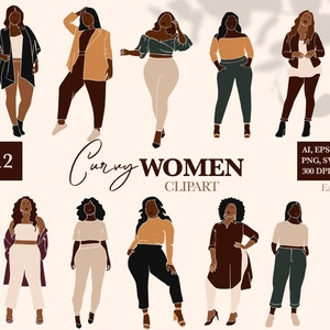 Curvy Woman SVG, Black Woman Clipart, Plus size woman, Abstract Female PNG, Feminine Print, African American, Vector clipart, Commercial use