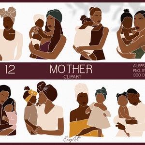 Clipart di madre, donna nera SVG, madre astratta, clipart di donna africana, donna astratta, madre e bambino, clipart di famiglia, uso commerciale