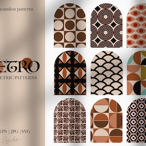 Papier numérique rétro, motifs rétro des années 70, fond géométrique, papier vintage, impression du milieu du siècle, SVG pour toile, tissu bohème, usage commercial