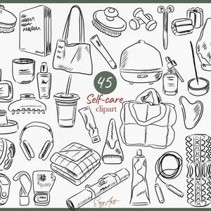 Clipart de cuidado personal, SVG de yoga, PNG de cuidado de la piel, vida saludable, salud mental, Clipart de línea de bienestar, cuidado del cuerpo, planificador digital, Día de la mujer de belleza