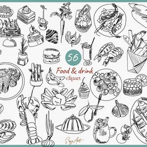 Nourriture dessinée à la main SVG, contour de menu de mariage, illustration de menu, icônes de griffonnage, clipart ligne menu bricolage, lot de vecteurs, dîner de répétition