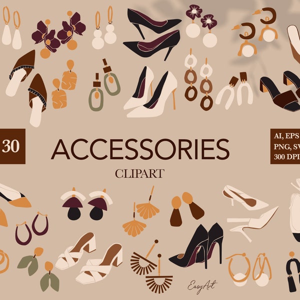 Accessories clipart, Earrings svg, Shoes clipart, Fashion woman accessories, Abstract clipart, Bohemian svg clipart, Commercial use