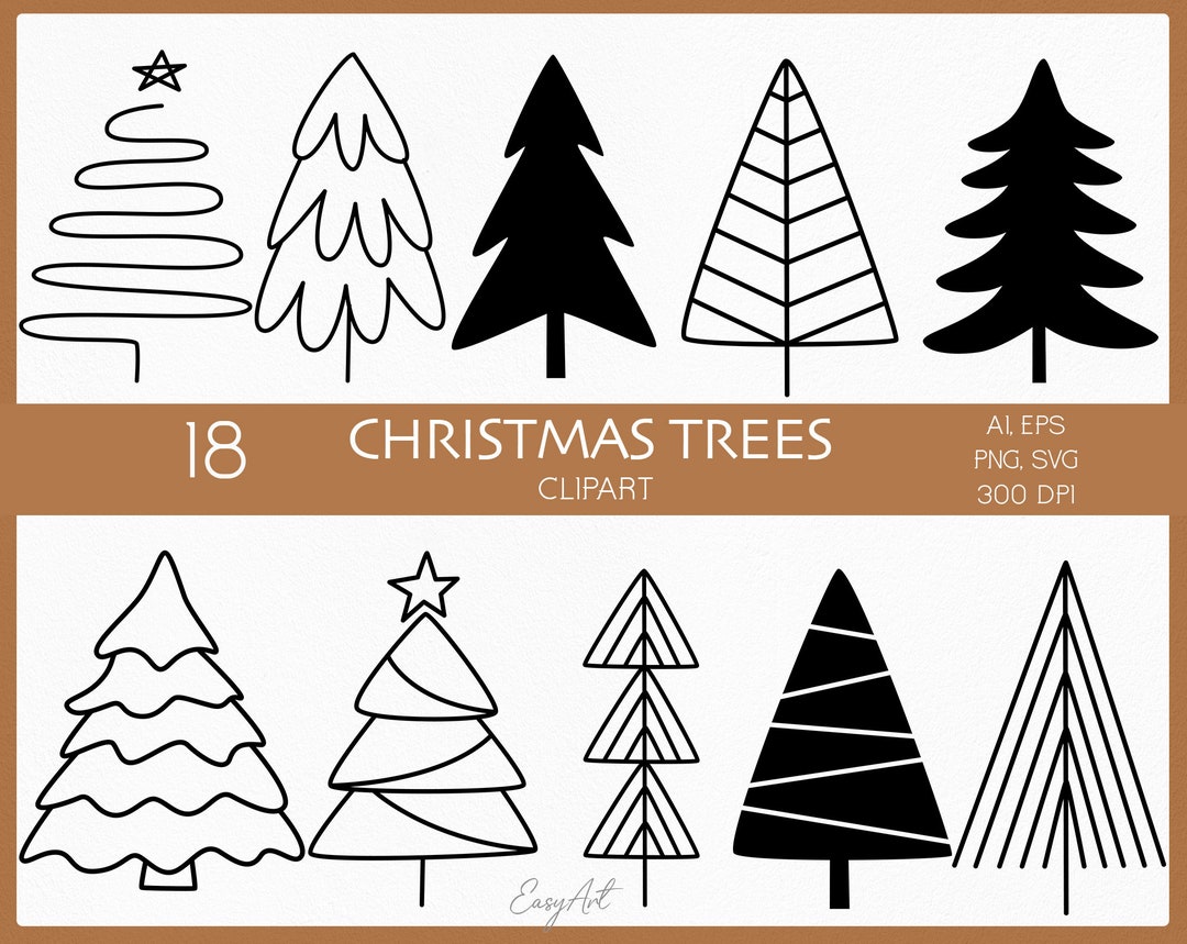Christmas Tree SVG, Line Tree Clipart, Outline Christmas Clipart, Xmas