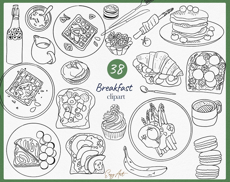 Breakfast Line Clipart, Hand Draw SVG, Outline Restaurant Menu Clipart ...