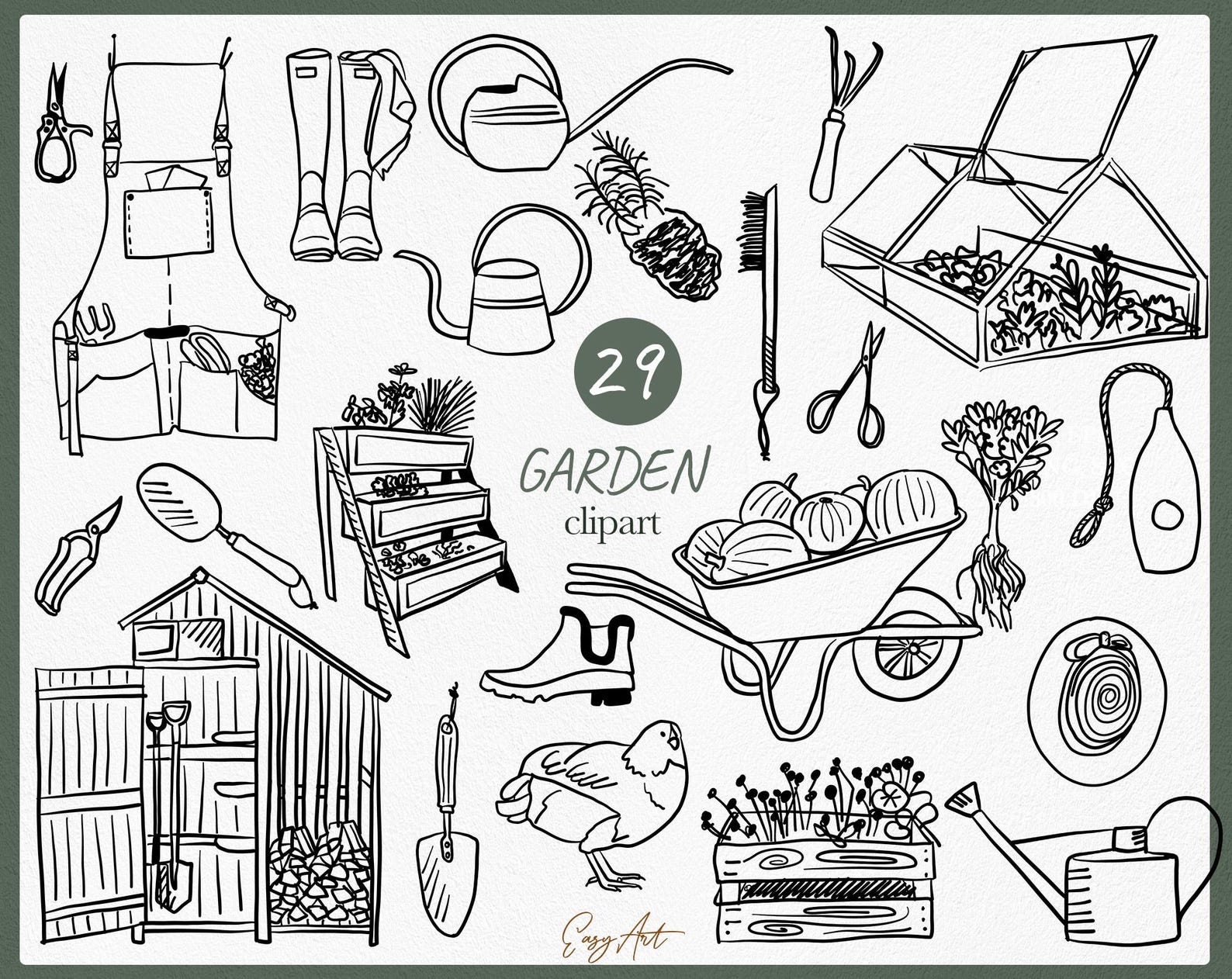 Garden Line Art Clipart, Hand Drawn SVG, Farming Vector Graphics - Etsy
