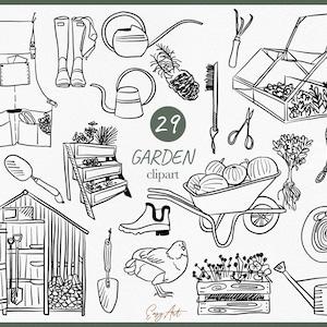 Imágenes prediseñadas de línea de jardín, SVG de dibujo a mano, imágenes prediseñadas de logotipo de contorno, imágenes prediseñadas de agricultura, imágenes prediseñadas vectoriales, svg de primavera, imágenes prediseñadas de jardinería