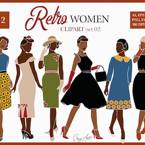 Retro vrouw clipart, zwarte vrouwelijke SVG, mode jaren 70, Afrikaanse vrouw SVG, jaren 70 retro dame, abstracte vrouwelijke PNG, mode meisje, midden van de eeuw
