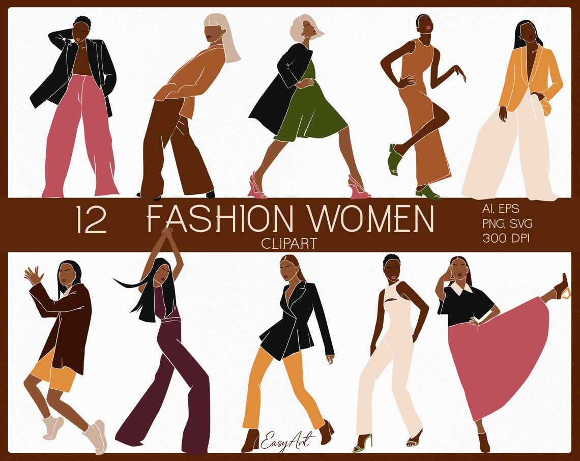 Fashion Woman Clipart, Black Woman SVG, African American, Abstract ...