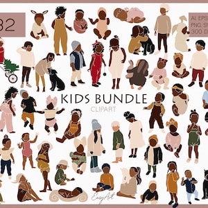 132 Kids Vector Bundle, Newborn Baby SVG, Kids clipart, Black Kids SVG, Abstract Baby PNG, African Children Clipart, Baby Shower, Commercial