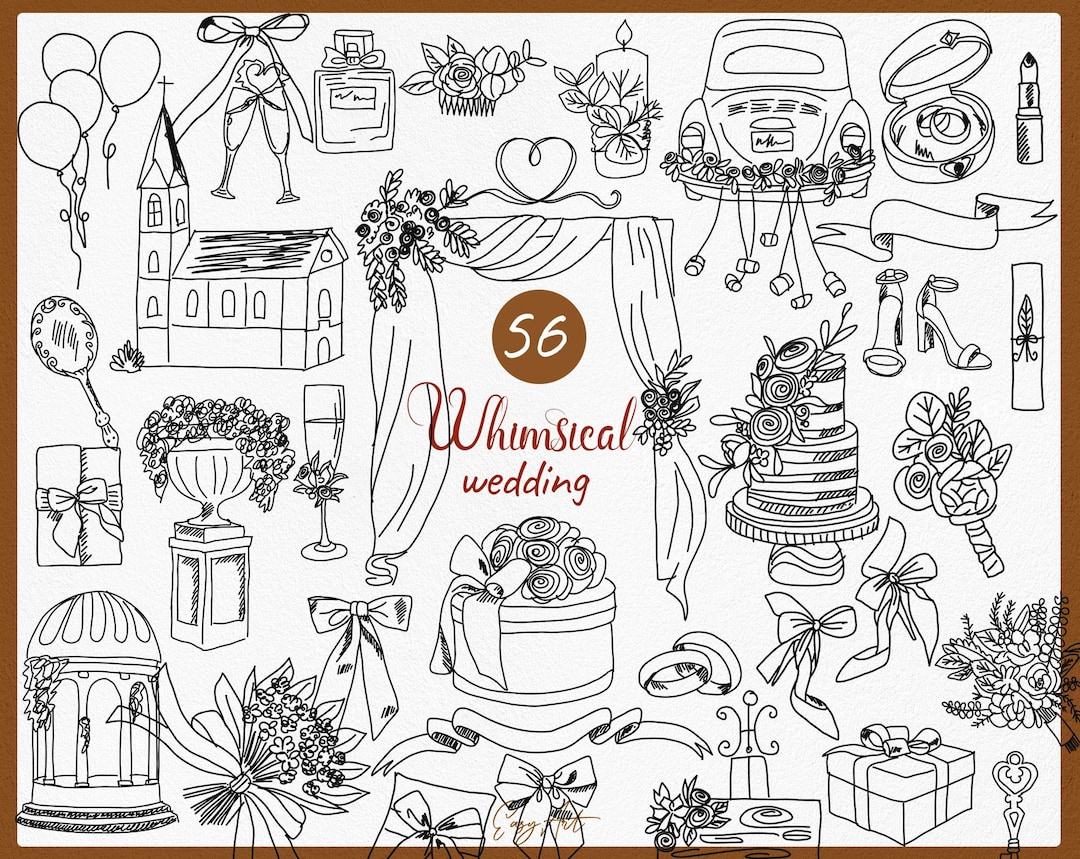 Whimsical Wedding SVG Clipart Bundle, Hand Drawn Illustrations (digital ...