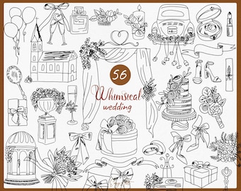 Whimsical Wedding SVG Clipart Bundle, Hand Drawn Illustrations (Digital Download)