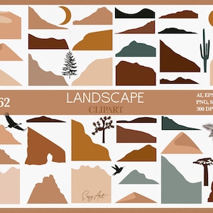 Creador de paisajes abstractos, arte de la pared del desierto, imágenes prediseñadas de las montañas del sol, naturaleza, árboles abstractos PNG, paisaje digital imprimible, uso comercial