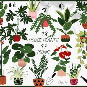 Imágenes Prediseñadas de plantas de casa, descarga de jardinería, plantas PNG, iconos de cuidado de plantas, planta de riego, pegatinas del planificador, impresión de vegetación, planta de interior SVG