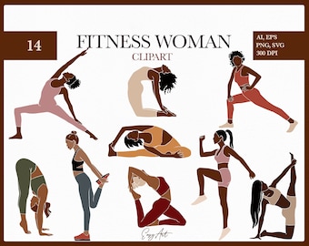 Clipart de mulheres praticando ioga, poses de fitness, SVG e PNG (download digital)