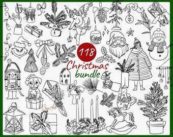 Julkonst Clipart-paket, handritade helgikoner (digital nedladdning)