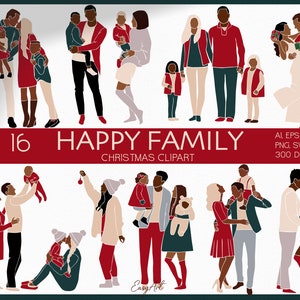 Weihnachten Familie Clipart, Weihnachten SVG, Urlaub Familie SVG, Weihnachten Kinder, Winter Clipart, afrikanische Familie Vektor Clipart, Mutter, Vater SVG