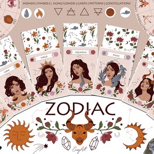 Sternzeichen Frauen Kollektion, Horoskop Symbole, Sternzeichen Blumen SVG, Göttinnen PNG, Sternzeichen, Werbung, Sternzeichen Logo, digitale Papiere