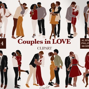 Valentines SVG, Lovers clipart, Couple in love clipart, Woman SVG, Black man clipart, Abstract love set, Black couple png, Commercial use
