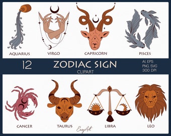 Zodiac Signs SVG, Horoscope symbols, Astrology PNG, Tarot Clipart, Birth Sign png, Zodiac Clipart, Graphic, DIY Birth Month, Commercial Use