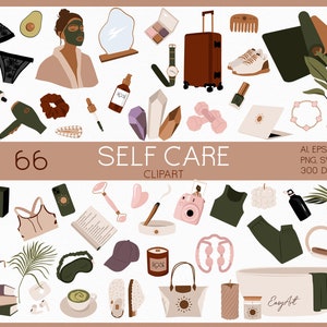 Self Care Clipart, Yoga Women SVG, Soins de la peau PNG, Vie saine, Santé mentale, Méditation, Soins du corps, Planificateur numérique, Art de la beauté, Journée de la femme
