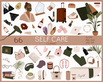 Self Care Clipart, Yoga Women SVG, Skin care PNG, Healthy life, Mental health, Meditation, Body Care, Digital planner, Beauty Art, Women Day