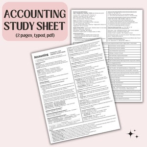 Accounting Study Sheet | Accounting Aid sheet for students and exams, single double sided, printable pdf