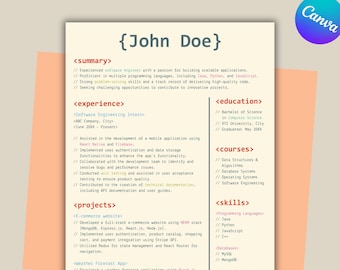Lebenslaufvorlage für den Code-Herausgeber (Light Theme): Modernes und professionelles Design, Canva-Lebenslaufvorlage, vollständig anpassbar, 3 Variationen