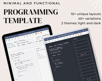 Coding/Programming Template Digital Notebook, for Computer Science/Engineering students, includes Light and Dark themes