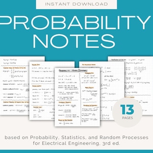 Probabilités et statistiques Notes/Résumé (13 pages) | Notes de probabilités pour étudiants, examens, université | Manuscrit numérique/PDF imprimable