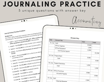 Buchhaltung Journal Eintrag Übungs-Set | 3 Fertigkeitsstufen mit Antwortschlüsseln | Digitaler Download für Buchhaltung, CA und CPA Studenten