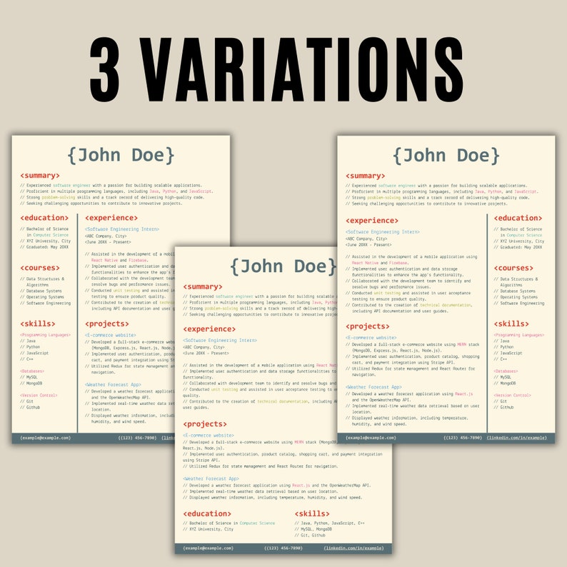Resume Format With Code Code Editor Style Resume Template (light Theme): Modern and ...