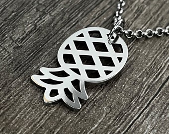 Swingers Upside Down Pineapple Necklace, Pendant, Swingers Symbol, Stainless steel, 30mm and 25mm options - CUSTOM LENGTH CHAIN