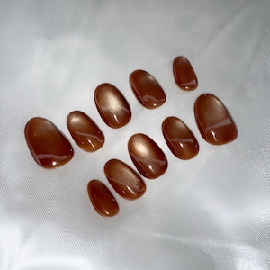 REUSEABLE Cat Eye PRESS ON Nails | Multiple Shapes | Premium Press on Nails | Toffee