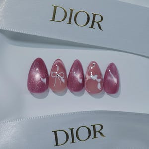 REUSEABLE Cat Eye PRESS ON Nails | Short Almond | Premium Press on Nails | Bowette