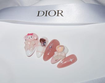 REUSEABLE PRESS On Nails | Medium Almond | Premium Press on nails | Melody Charmed