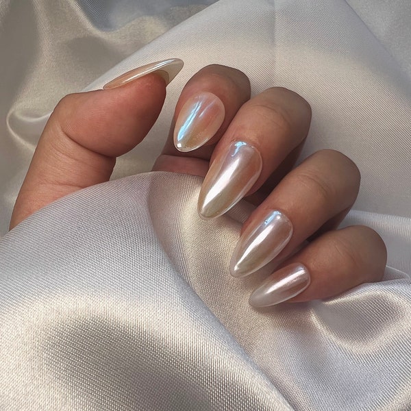 REUSEABLE Glazed Donut Style PRESS ON Nails | Multiple Shapes | Premium Press on Nails | Pearls