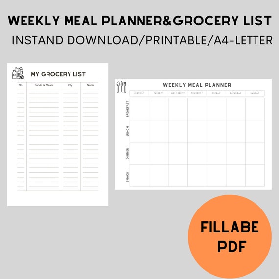 Weekly Meal Planning Printable 7 Day Menu Plannerletter-a4 - Etsy