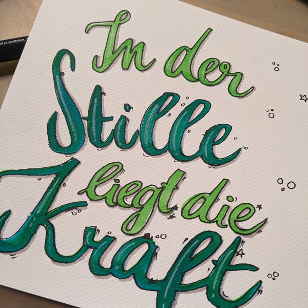 Lettering Spruch handgeschrieben im Rahmen