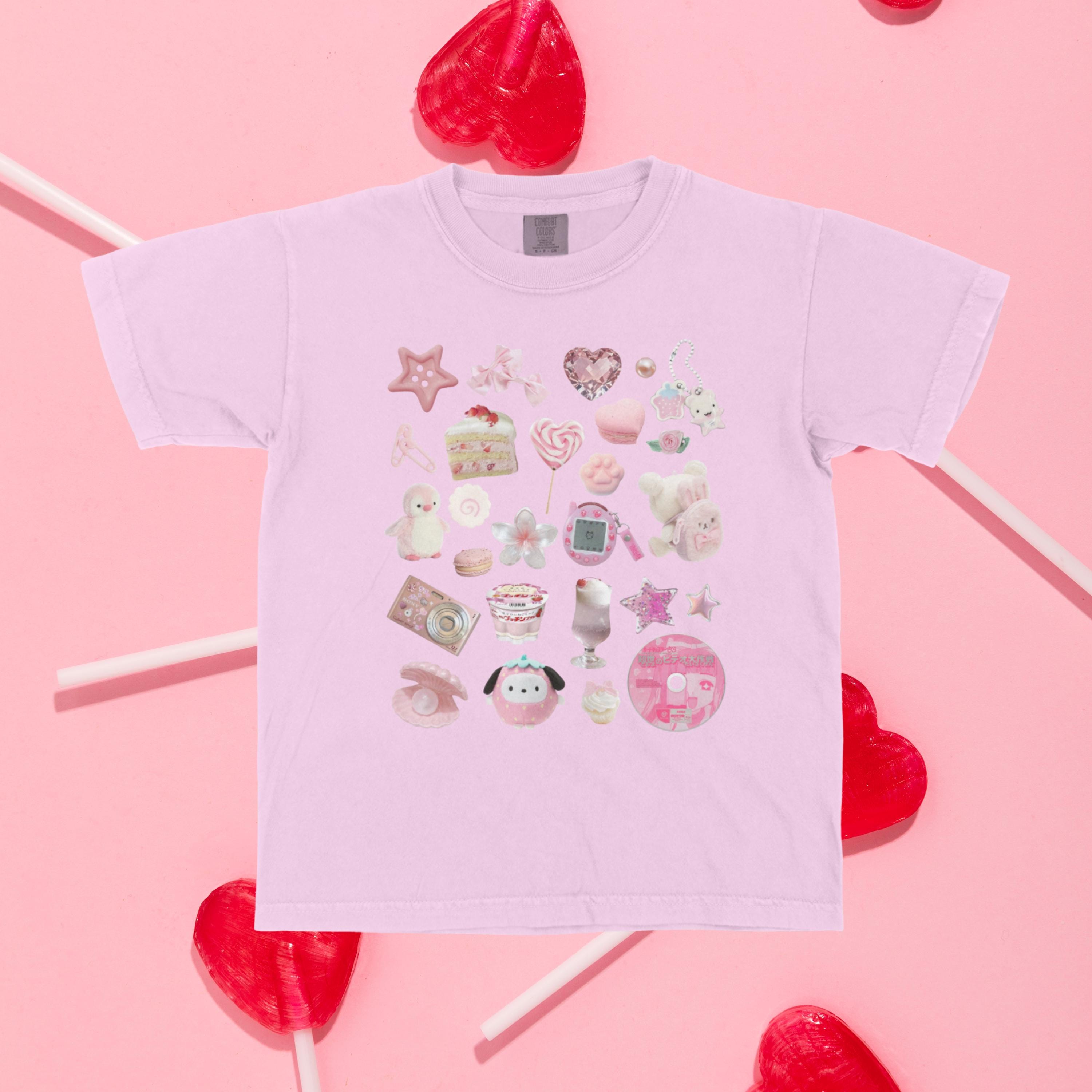 Pastel Pink Pochacco Collage Baby Tee Y2K Lovecore Kawaii