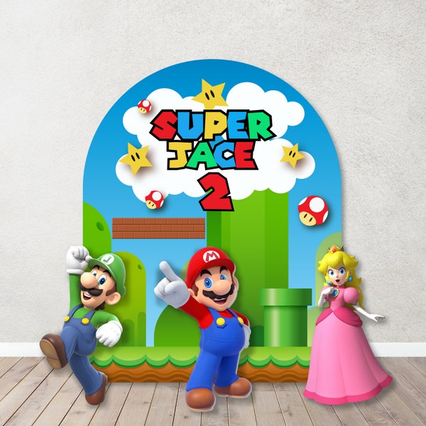 Photo backdrop, Photo step and repeat, Custom backdrop, Inspired Mario, Paw, Bluey, Peach, Super,Birthday Banner, Backdrop Foam board.