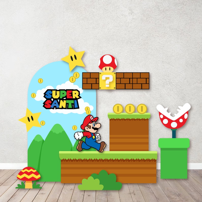 Characters/Custom PROPS Cutouts in Foam Board for kids Birthday Decoration Backdrops,Inspired Mario theme party Custom Party Props Full Set