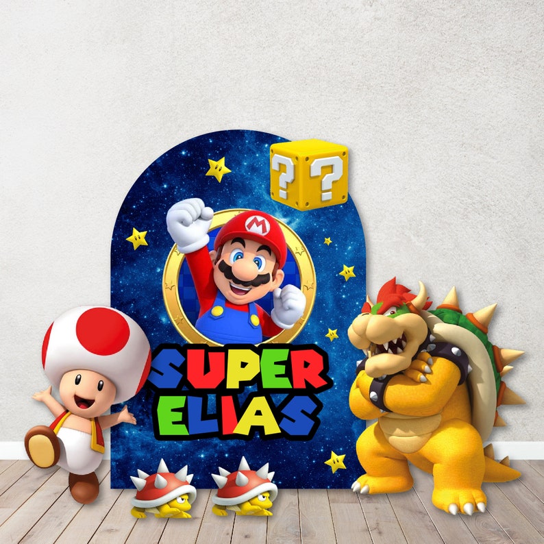 Characters/Custom PROPS Cutouts in Foam Board for kids Birthday Decoration Backdrops,Inspired Mario theme party Custom Party Props 1 Backdrop + 3 props