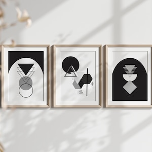 Black and White Geometric Wall Art set of 3, Mid century Modern Art, Minimalist Wall Art, Printable Geometric Art, Modern Home Decor