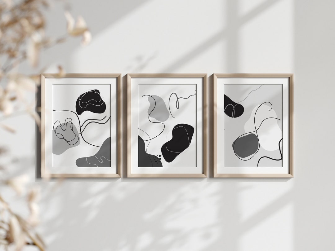Midcentury Modern Abstract Black and White Printable Wall Art Set of 3 ...