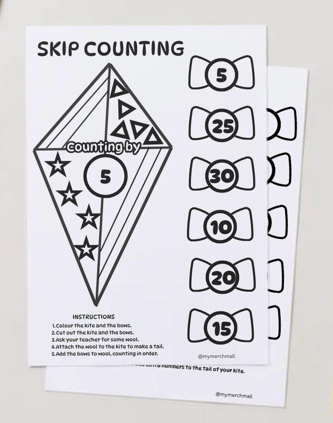Skip Counting Kite Mathematics Activity Maths Worsheet Printable ...
