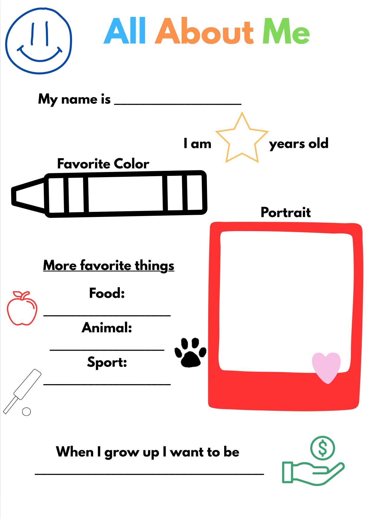 First Day of School Worksheet: All About Me Activity (printable) - Etsy