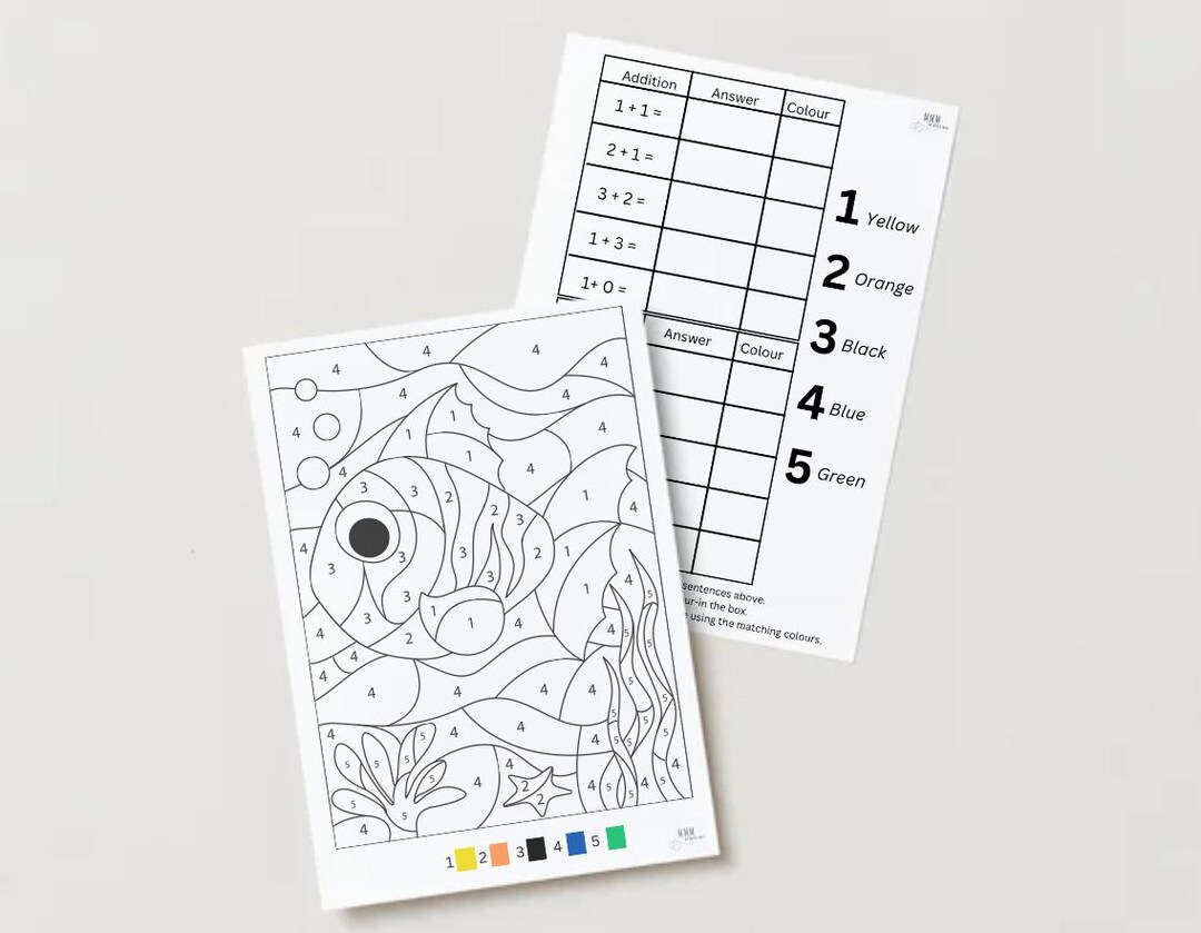 Color By Math Fish Math Color by Number Worksheet: Fish Theme A4 Printable (2 Sheets) - Etsy